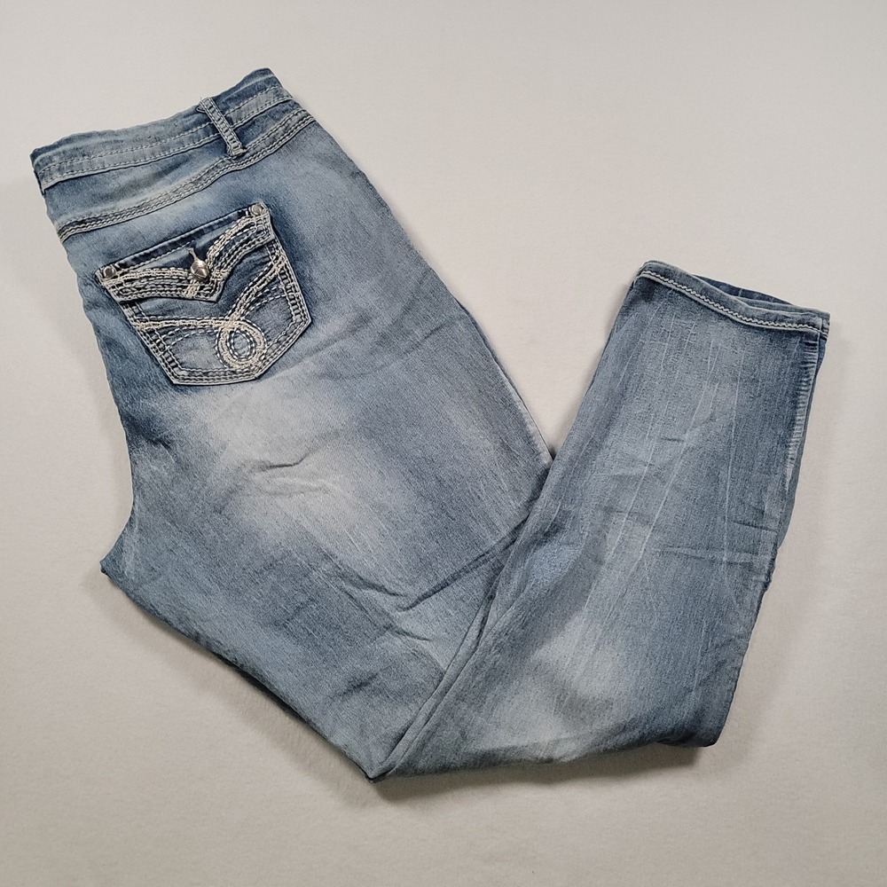 Almost Famous Women Jeans Size 18 Light Wash Embellished Pocket Denim